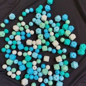 150 Cold Colors Silicone Bead Pack 12mm Round and 15mm Polygonal